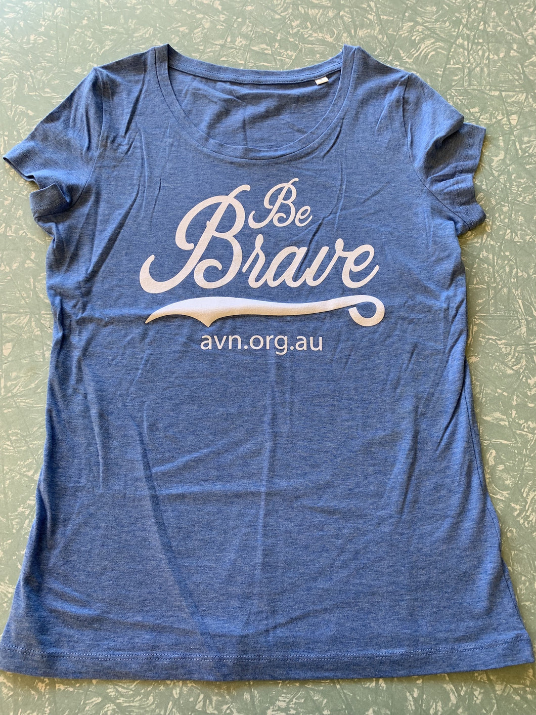 Women's 100% Cotton Organic Heather Blue T-Shirt Be Brave with AVN URL
